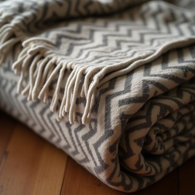 Heavyweight recycled wool throw in herringbone pattern